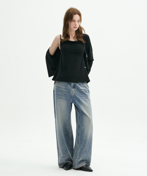 MICANE(ミケーネ)の「イクスラブラシウォッシングワイドデニムパンツ(デニムパンツ・レディース・ブラック/ネイビー・SMALL/MEDIUM/LARGE/X-LARGE/XX-LARGE/X-SMALL)」の9枚目の写真