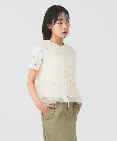 Ray BEAMS チュール シャーリング Tシャツ Ray BEAMS（レイビームス）の「Ray BEAMS / チュール シャーリング T