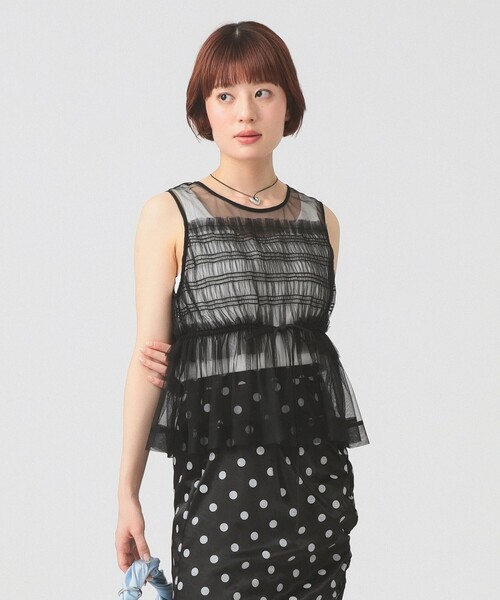 Ray BEAMS チュール シャーリング Tシャツ Ray BEAMS（レイビームス）の「Ray BEAMS / チュール シャーリング T