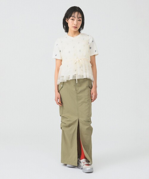 Ray BEAMS(レイビームス)の「チュール シャーリング ノースリーブ 26SS シアー レイヤードスタイル 二次会 お呼ばれ ブラウス 洗える(Tシャツ/カットソー・レディース・ホワイト系その他6/ブラック/サックスブルー・ONE SIZE)」の4枚目の写真