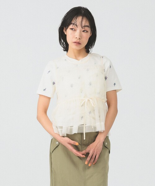Ray BEAMS(レイビームス)の「チュール シャーリング ノースリーブ 26SS シアー レイヤードスタイル 二次会 お呼ばれ ブラウス 洗える(Tシャツ/カットソー・レディース・ホワイト系その他6/ブラック/サックスブルー・ONE SIZE)」の7枚目の写真
