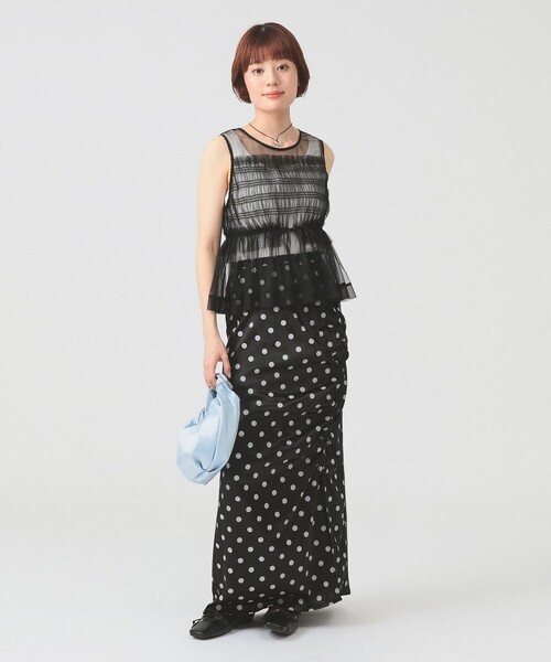Ray BEAMS(レイビームス)の「チュール シャーリング ノースリーブ 26SS シアー レイヤードスタイル 二次会 お呼ばれ ブラウス 洗える(Tシャツ/カットソー・レディース・ホワイト系その他6/ブラック/サックスブルー・ONE SIZE)」の9枚目の写真