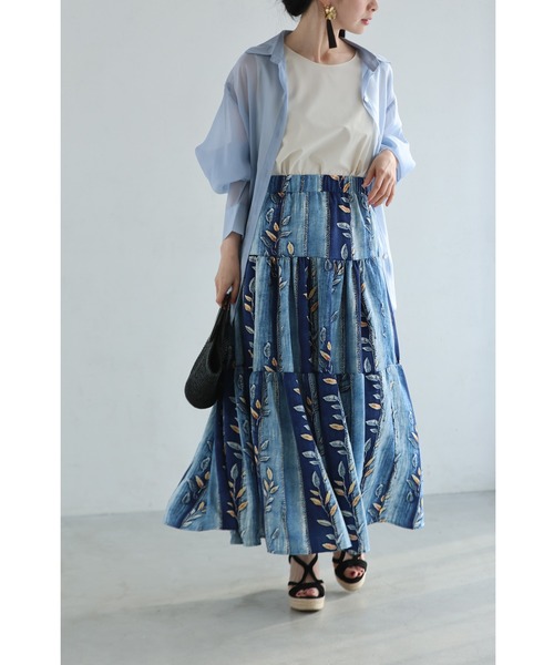 cawaii（カワイイ）の「葉っぱを描いたデニム風プリントミディアムスカート（スカート・レディース・ブルー・FREE）」の19枚目の写真