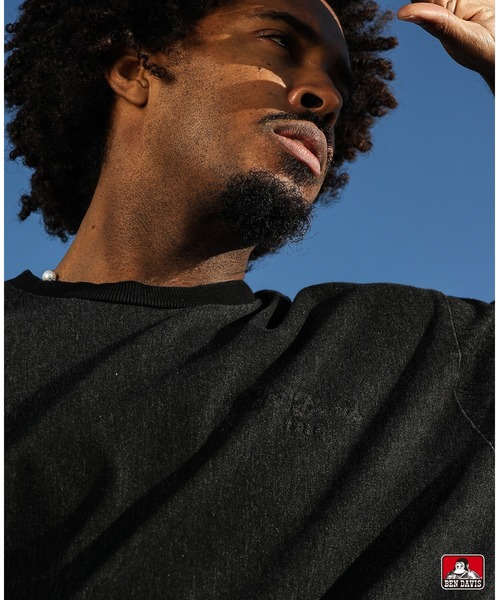BEN DAVIS/PROJECT LINE(ベンデイビスプロジェクトライン)の「KNIT DENIM CREW/デニムライクカットソー 刺繍(Tシャツ/カットソー・メンズ・ブラック系/インディゴブルー・MEDIUM/LARGE/X-LARGE)」の10枚目の写真