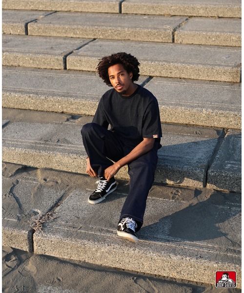BEN DAVIS/PROJECT LINE(ベンデイビスプロジェクトライン)の「KNIT DENIM CREW/デニムライクカットソー 刺繍(Tシャツ/カットソー・メンズ・ブラック系/インディゴブルー・MEDIUM/LARGE/X-LARGE)」の9枚目の写真