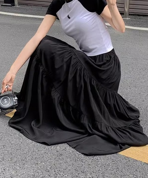 mielu(ミエル)の「ウエストゴムギャザーロングスカート《春夏/大人カジュアル/デイリー使いに♪》(スカート・レディース・ブラック/ホワイト/ピンク・MEDIUM/LARGE)」の18枚目の写真