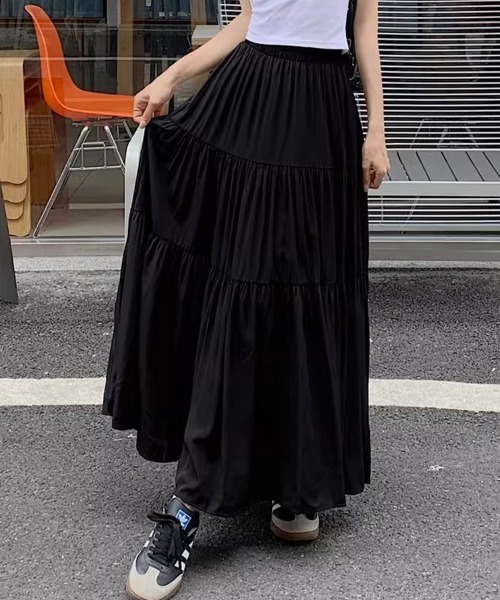mielu(ミエル)の「ウエストゴムギャザーロングスカート《春夏/大人カジュアル/デイリー使いに♪》(スカート・レディース・ブラック/ホワイト/ピンク・MEDIUM/LARGE)」の19枚目の写真