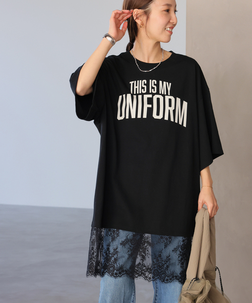 ARCHIVE STANCE(アーカイブスタンス)の「《WEB限定追加》【ARCHIVE STANCE】 lace switching Tee(Tシャツ/カットソー・レディース・アイボリー/ブラック・FREE)」の2枚目の写真