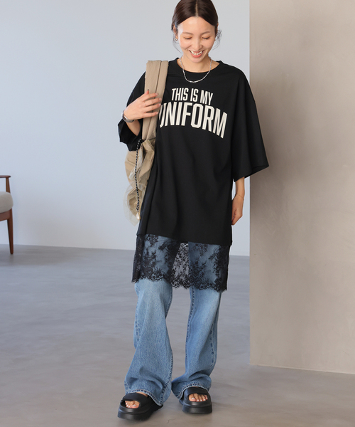 ARCHIVE STANCE(アーカイブスタンス)の「《WEB限定追加》【ARCHIVE STANCE】 lace switching Tee(Tシャツ/カットソー・レディース・アイボリー/ブラック・FREE)」の3枚目の写真