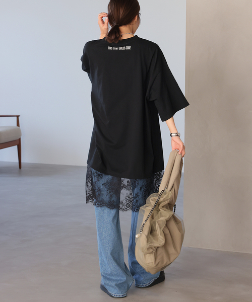 ARCHIVE STANCE(アーカイブスタンス)の「《WEB限定追加》【ARCHIVE STANCE】 lace switching Tee(Tシャツ/カットソー・レディース・アイボリー/ブラック・FREE)」の6枚目の写真
