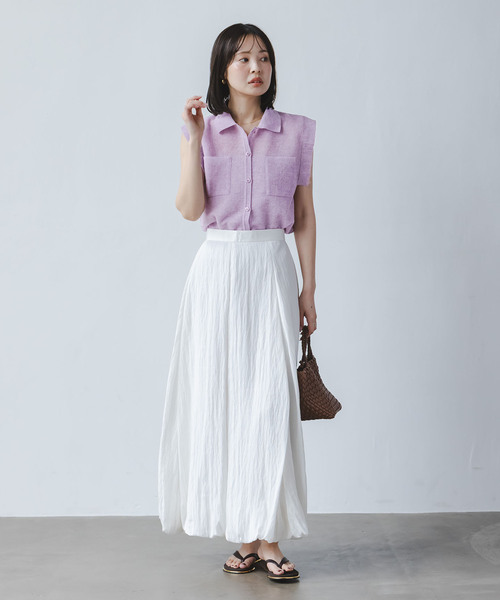 Noble(ノーブル)の「《追加・新色》【洗える】スポンジシアーノースリーブシャツニット(ニット/セーター・レディース・ラベンダー/ライトグレー/レッド・FREE)」の4枚目の写真
