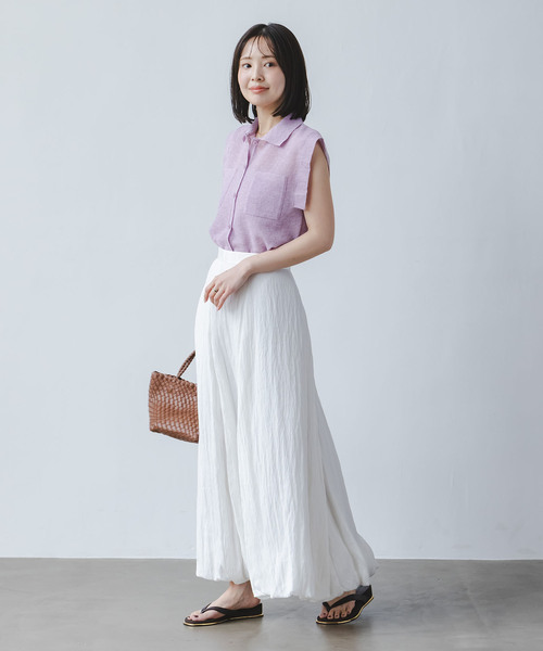 Noble(ノーブル)の「《追加・新色》【洗える】スポンジシアーノースリーブシャツニット(ニット/セーター・レディース・ラベンダー/ライトグレー/レッド・FREE)」の10枚目の写真