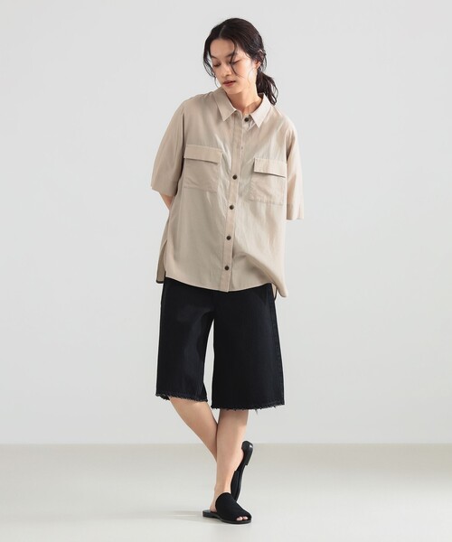 Demi-Luxe BEAMS(デミルクス ビームス)の「コットン アセテート オーバーシャツ(シャツ/ブラウス・レディース・ベージュ/ブラウン系その他4/ライトブラウン・ONE SIZE)」の4枚目の写真