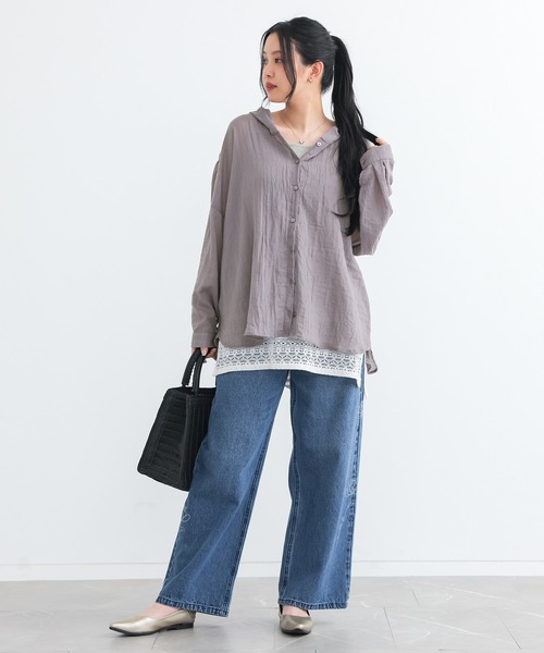 n'OrLABEL（ノアールレーベル）の「【機能素材】『シアーフードシャツ』（シャツ/ブラウス・レディース・ライトブルー/グレイッシュベージュ/チャコール/ピンク/オフホワイト・FREE）」の17枚目の写真