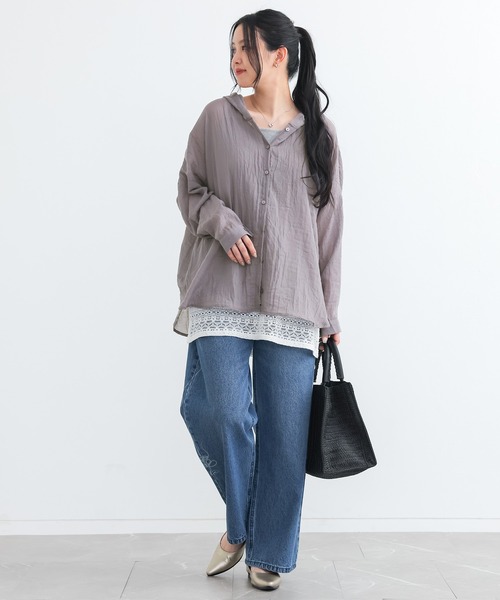 n'OrLABEL（ノアールレーベル）の「【機能素材】『シアーフードシャツ』（シャツ/ブラウス・レディース・ライトブルー/グレイッシュベージュ/チャコール/ピンク/オフホワイト・FREE）」の18枚目の写真