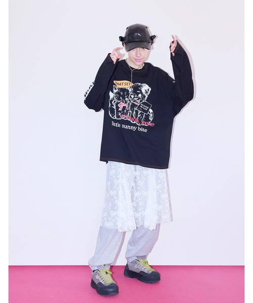 Little sunny bite(リトルサニーバイト)の「【8】【it】【Little sunny bite】lovely big tee(Tシャツ/カットソー・レディース・ホワイト/ブラック/ピンク×イエロー・SMALL/MEDIUM)」の3枚目の写真