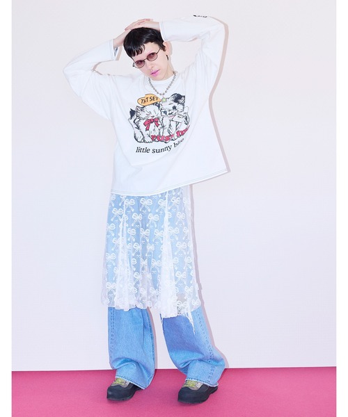 Little sunny bite(リトルサニーバイト)の「【8】【it】【Little sunny bite】lovely big tee(Tシャツ/カットソー・レディース・ホワイト/ブラック/ピンク×イエロー・SMALL/MEDIUM)」の4枚目の写真