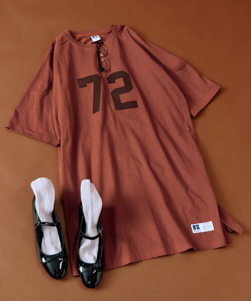 FREAK'S STORE(フリークスストア)の「限定展開 RUSSELL ATHLETIC × FREAK'S STORE/ラッセルアスレチック 別注 フロッキー プリント ナンバリング ワンピース(ワンピース・レディース・ライトグレー/レッド/ネイビー/オフホワイト/ブラック・フリ-)」の5枚目の写真