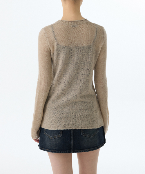 MUSINSA STANDARD WOMAN（ムシンサスタンダードウーマン）の「ウィメンズシアーバーティカルテクスチャーニット[ライトベージュ]（ニット/セーター・レディース・その他・X-SMALL/SMALL/LARGE/MEDIUM）」の4枚目の写真