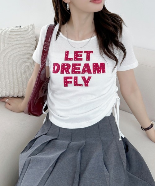 Ada.(エイダ)の「レタリング サイドギャザー リボン コンパクト Tシャツ(Tシャツ/カットソー・レディース・ピンク/ブラック/チャコール/オフホワイト・FREE)」の9枚目の写真