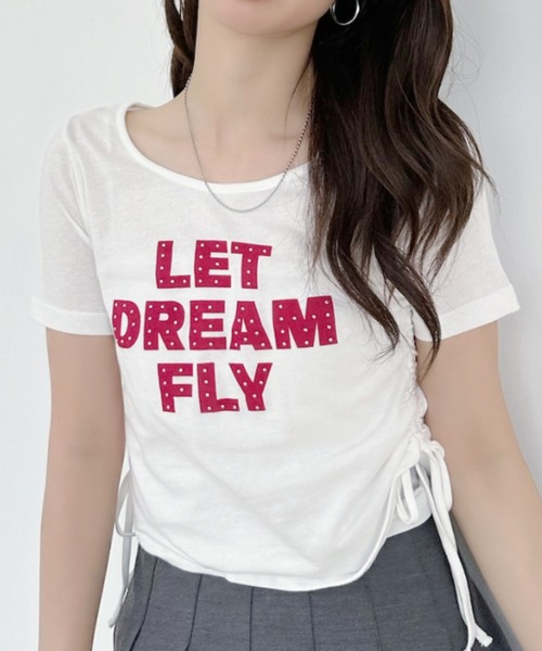 Ada.(エイダ)の「レタリング サイドギャザー リボン コンパクト Tシャツ(Tシャツ/カットソー・レディース・ピンク/ブラック/チャコール/オフホワイト・FREE)」の10枚目の写真