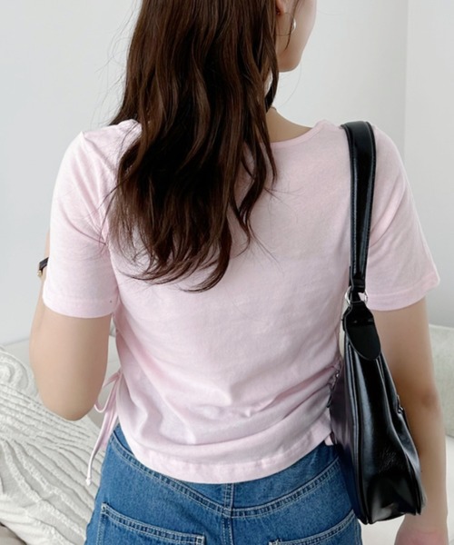 Ada.(エイダ)の「レタリング サイドギャザー リボン コンパクト Tシャツ(Tシャツ/カットソー・レディース・ピンク/ブラック/チャコール/オフホワイト・FREE)」の18枚目の写真