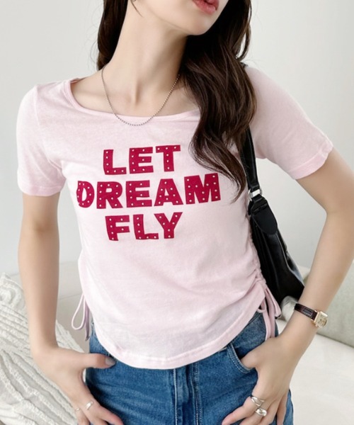 Ada.(エイダ)の「レタリング サイドギャザー リボン コンパクト Tシャツ(Tシャツ/カットソー・レディース・ピンク/ブラック/チャコール/オフホワイト・FREE)」の21枚目の写真