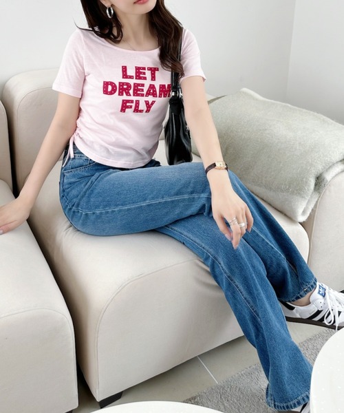 Ada.(エイダ)の「レタリング サイドギャザー リボン コンパクト Tシャツ(Tシャツ/カットソー・レディース・ピンク/ブラック/チャコール/オフホワイト・FREE)」の17枚目の写真