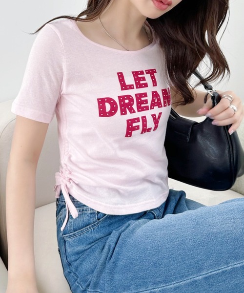 Ada.(エイダ)の「レタリング サイドギャザー リボン コンパクト Tシャツ(Tシャツ/カットソー・レディース・ピンク/ブラック/チャコール/オフホワイト・FREE)」の22枚目の写真