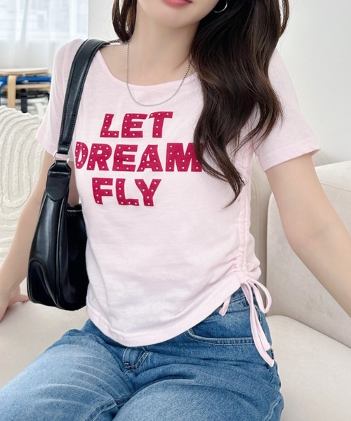 Ada.(エイダ)の「レタリング サイドギャザー リボン コンパクト Tシャツ(Tシャツ/カットソー・レディース・ピンク/ブラック/チャコール/オフホワイト・FREE)」の20枚目の写真