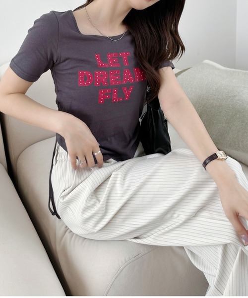 Ada.(エイダ)の「レタリング サイドギャザー リボン コンパクト Tシャツ(Tシャツ/カットソー・レディース・ピンク/ブラック/チャコール/オフホワイト・FREE)」の14枚目の写真