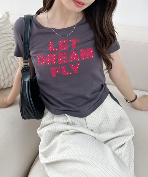 Ada.(エイダ)の「レタリング サイドギャザー リボン コンパクト Tシャツ(Tシャツ/カットソー・レディース・ピンク/ブラック/チャコール/オフホワイト・FREE)」の15枚目の写真