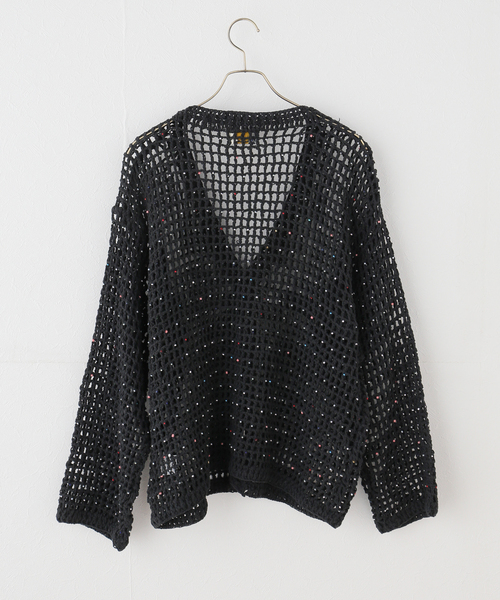 MacMahon Knitting Mills(マクマホン ニッティング ミルズ)の「MacMahon Knitting Mills / マクマホンニッティングミルズ Beaded Mesh Cardigan(カーディガン/ボレロ・レディース・ブラック・FREE)」の9枚目の写真