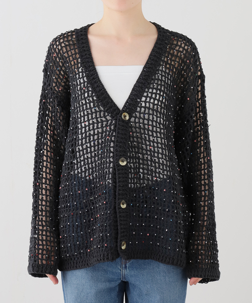 MacMahon Knitting Mills(マクマホン ニッティング ミルズ)の「MacMahon Knitting Mills / マクマホンニッティングミルズ Beaded Mesh Cardigan(カーディガン/ボレロ・レディース・ブラック・FREE)」の4枚目の写真