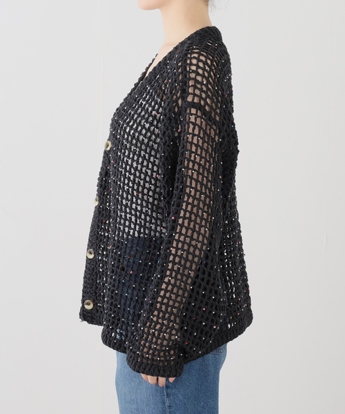 MacMahon Knitting Mills(マクマホン ニッティング ミルズ)の「MacMahon Knitting Mills / マクマホンニッティングミルズ Beaded Mesh Cardigan(カーディガン/ボレロ・レディース・ブラック・FREE)」の3枚目の写真