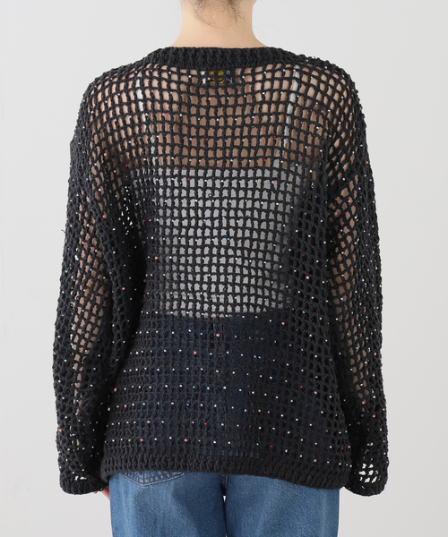 MacMahon Knitting Mills(マクマホン ニッティング ミルズ)の「MacMahon Knitting Mills / マクマホンニッティングミルズ Beaded Mesh Cardigan(カーディガン/ボレロ・レディース・ブラック・FREE)」の2枚目の写真