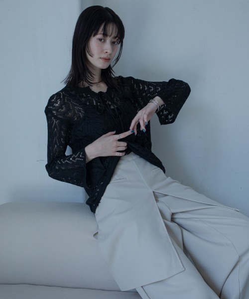 VACANCY(ヴァカンシー)の「透かし編みスキッパーレースチュニック(ニット/セーター・レディース・ホワイト/ブラック・FREE)」の17枚目の写真