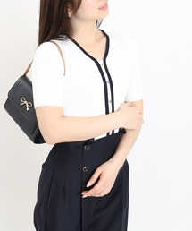 フロントボタンフェイクレイヤードニット(抗ピリング加工)(半袖)