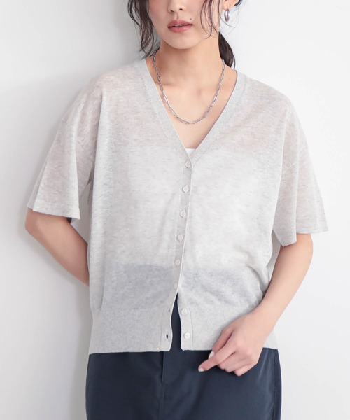 for/c(フォーシー)の「シアーニットVネックカーディガン【オーガニックコットン】(カーディガン/ボレロ・レディース・レッド/オフホワイト/グレー/ブラック/ブラウン・L/M)」の3枚目の写真