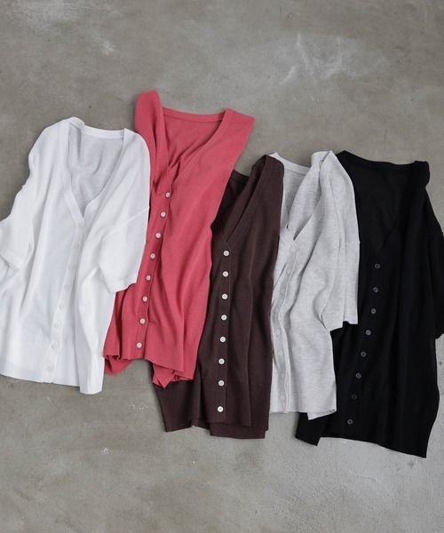 for/c(フォーシー)の「シアーニットVネックカーディガン【オーガニックコットン】(カーディガン/ボレロ・レディース・レッド/オフホワイト/グレー/ブラック/ブラウン・L/M)」の7枚目の写真