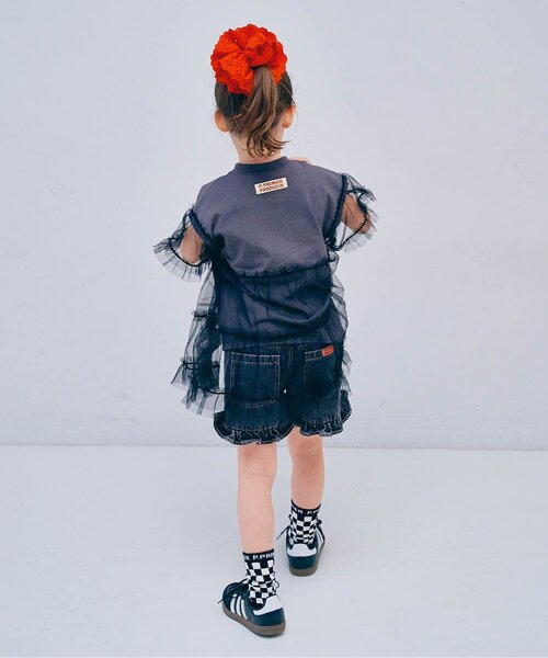 p.premier（ピードットプルミエ）の「オーバーザレインボーティアードチュール半袖Tシャツ リンク（Tシャツ/カットソー・キッズ・チャコール/オフホワイト・80/90/100/110/120/130/140）」の5枚目の写真