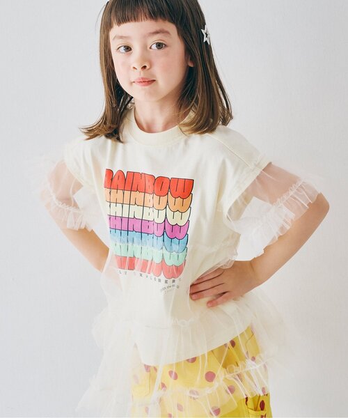 p.premier（ピードットプルミエ）の「オーバーザレインボーティアードチュール半袖Tシャツ リンク（Tシャツ/カットソー・キッズ・チャコール/オフホワイト・80/90/100/110/120/130/140）」の11枚目の写真