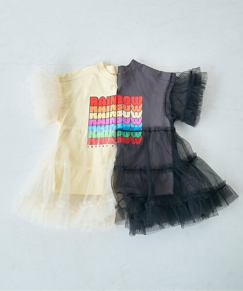 p.premier（ピードットプルミエ）の「オーバーザレインボーティアードチュール半袖Tシャツ リンク（Tシャツ/カットソー・キッズ・チャコール/オフホワイト・80/90/100/110/120/130/140）」の13枚目の写真