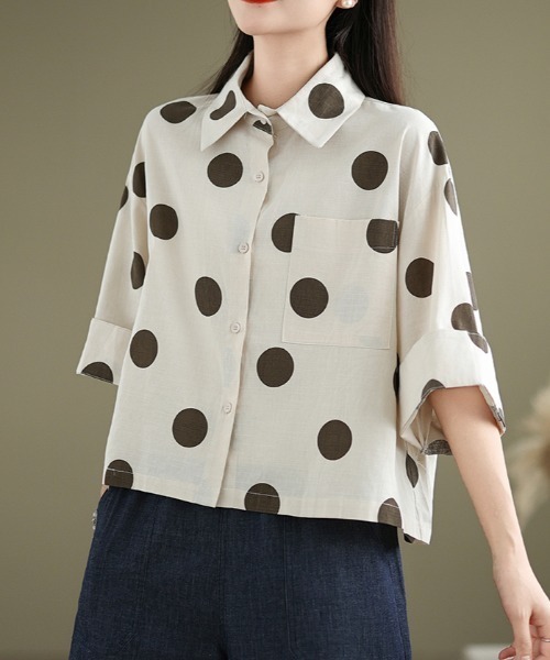 LUCPY(ラクピー)の「ドット柄ショートシャツ(シャツ/ブラウス・レディース・アイボリー・LARGE/MEDIUM/XX-LARGE/X-LARGE)」の1枚目の写真