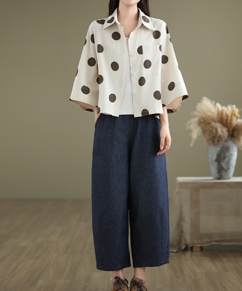 LUCPY(ラクピー)の「ドット柄ショートシャツ(シャツ/ブラウス・レディース・アイボリー・LARGE/MEDIUM/XX-LARGE/X-LARGE)」の4枚目の写真