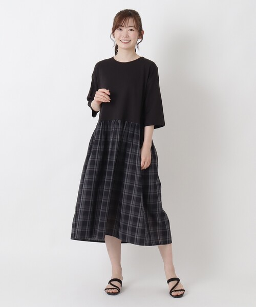 one'sterrace(ワンズテラス)の「異素材 ドッキングワンピース(ワンピース・レディース・ブラック系8/ネイビー系5・02)」の12枚目の写真