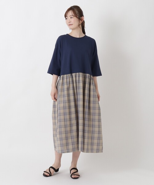 one'sterrace(ワンズテラス)の「異素材 ドッキングワンピース(ワンピース・レディース・ブラック系8/ネイビー系5・02)」の14枚目の写真