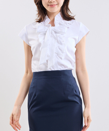 【NARACAMICIE】ツイルボウタイフリル半袖ブラウス