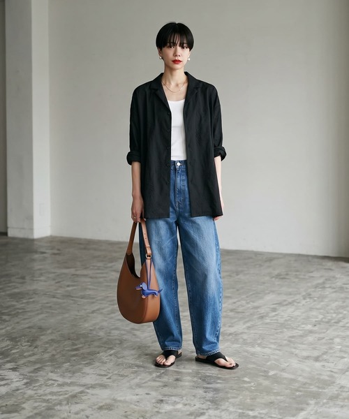 STYLE DELI（スタイルデリ）の「【BLK001】刺繍オープンカラーシャツ（シャツ/ブラウス・レディース・ブラック・FREE）」の4枚目の写真