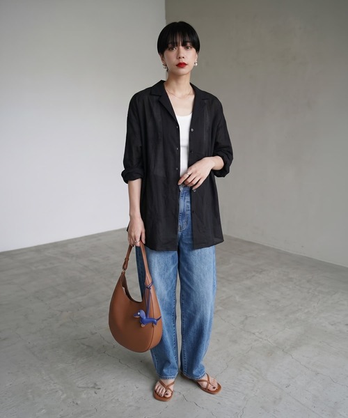 STYLE DELI（スタイルデリ）の「【BLK001】刺繍オープンカラーシャツ（シャツ/ブラウス・レディース・ブラック・FREE）」の6枚目の写真